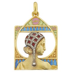 Vintage An Art Nouveau Enamel, Diamond And Gold Pendant By Masriera