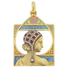 Jugendstil-Anhänger aus Emaille, Diamanten und Gold von Masriera