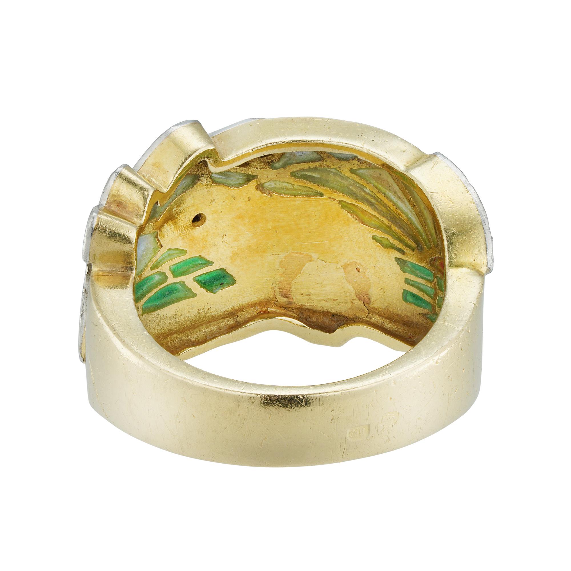 Brilliant Cut Art Nouveau Enamel Ring by Marsiera For Sale