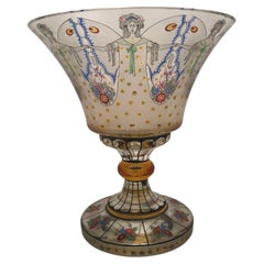 Antique Art Nouveau Fachule Haida Steinschnu Enamelled Raised Bowl