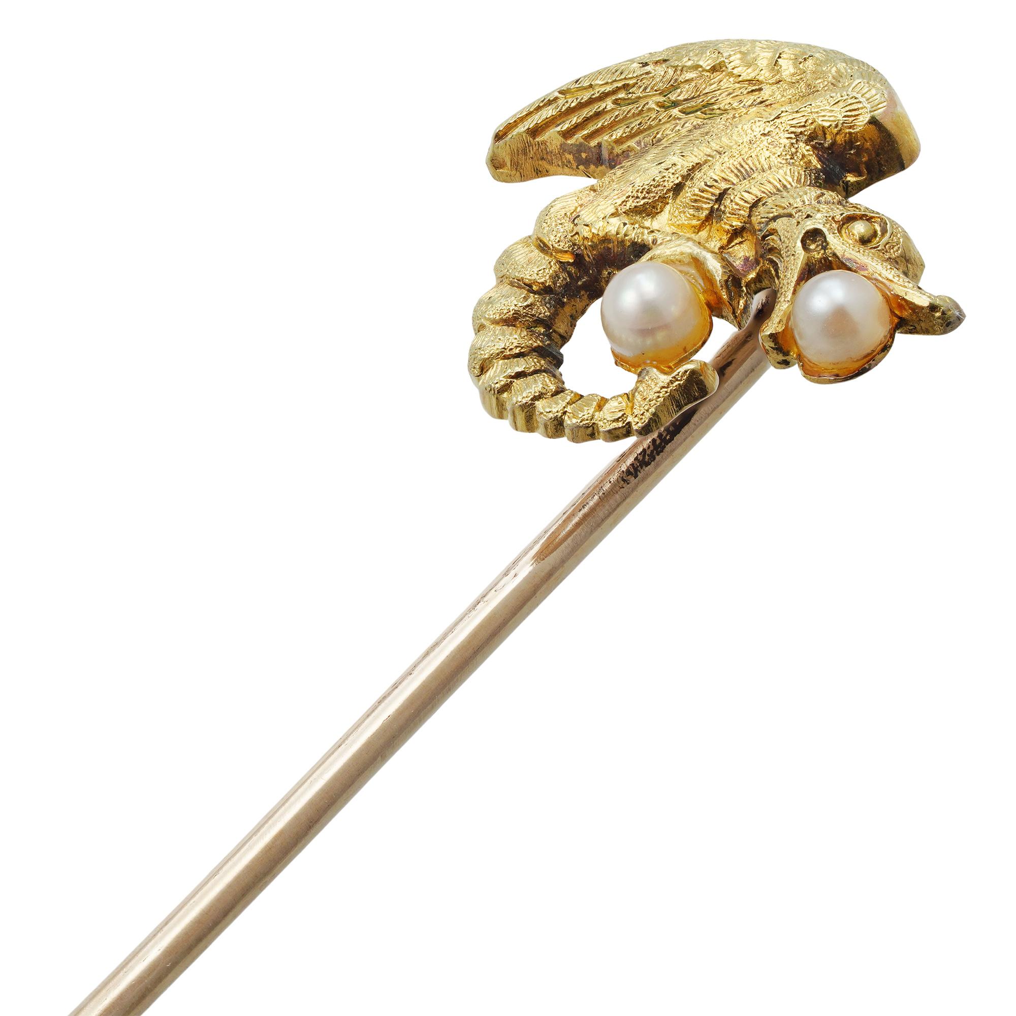 Rose Cut An Art Nouveau Gold Dragon Stick Pin For Sale
