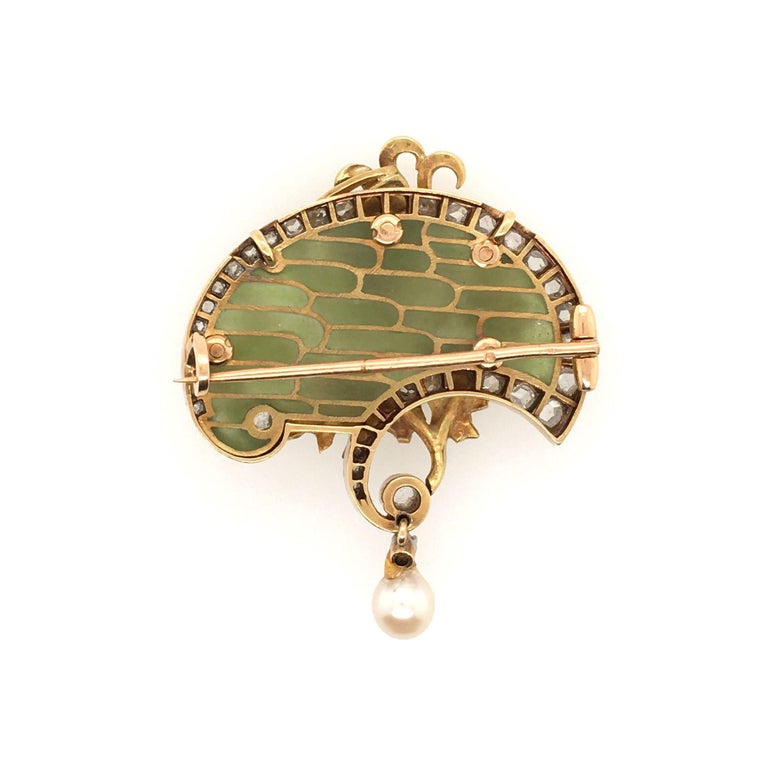 Art Nouveau Gold, Enamel and Pearl Brooch For Sale at 1stDibs