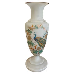 An Art Nouveau Hand-Painted Opaline Glass Italian Vase
