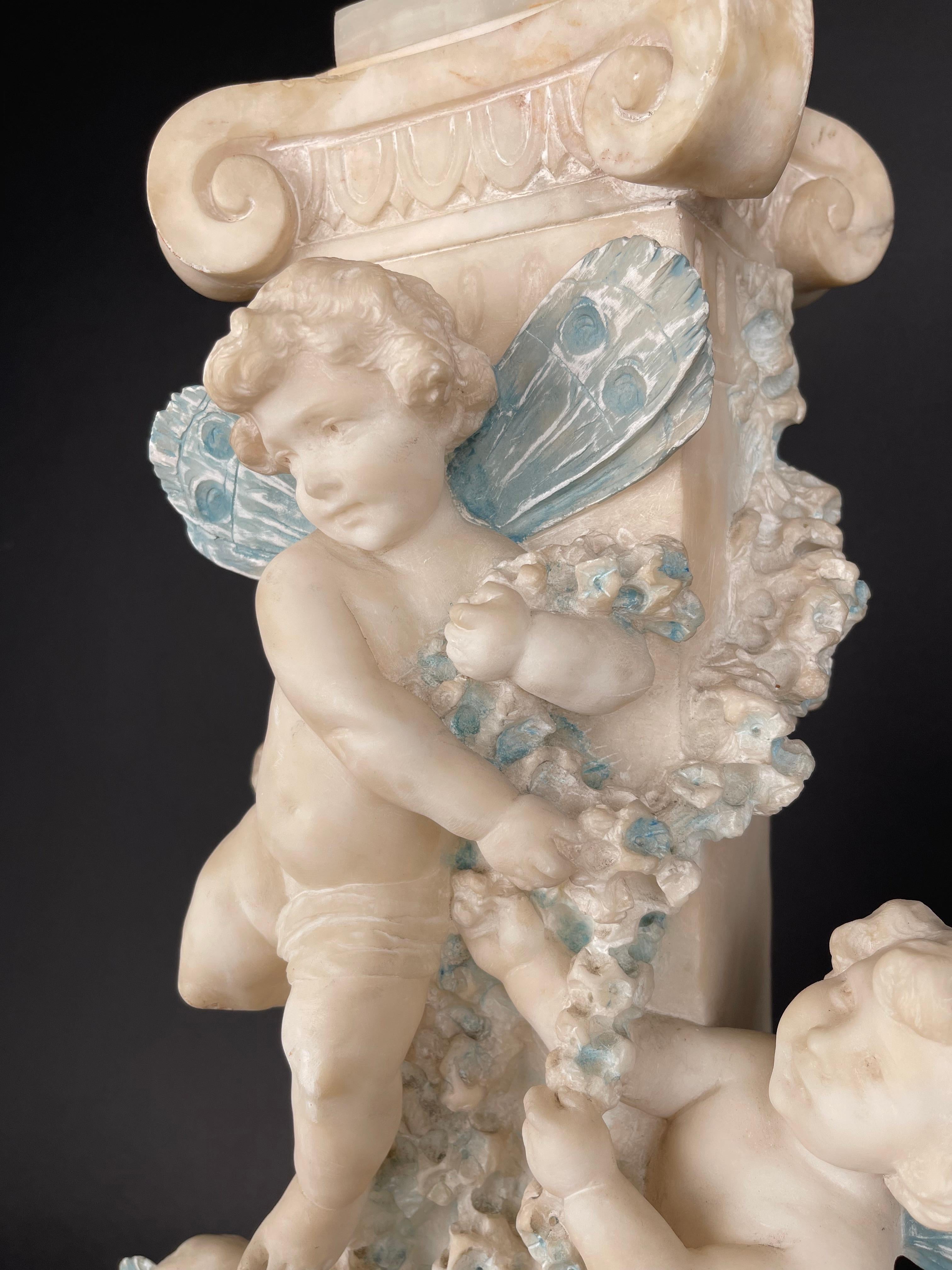 An Art Nouveau Hand Carved Marble Alabaster Figural Lamp, Italy, Circa 1910 For Sale 4