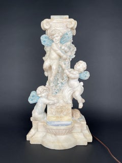 Lampe figurative Art Nouveau en marbre et albâtre sculpté à la main, Italie, datant d'environ 1910