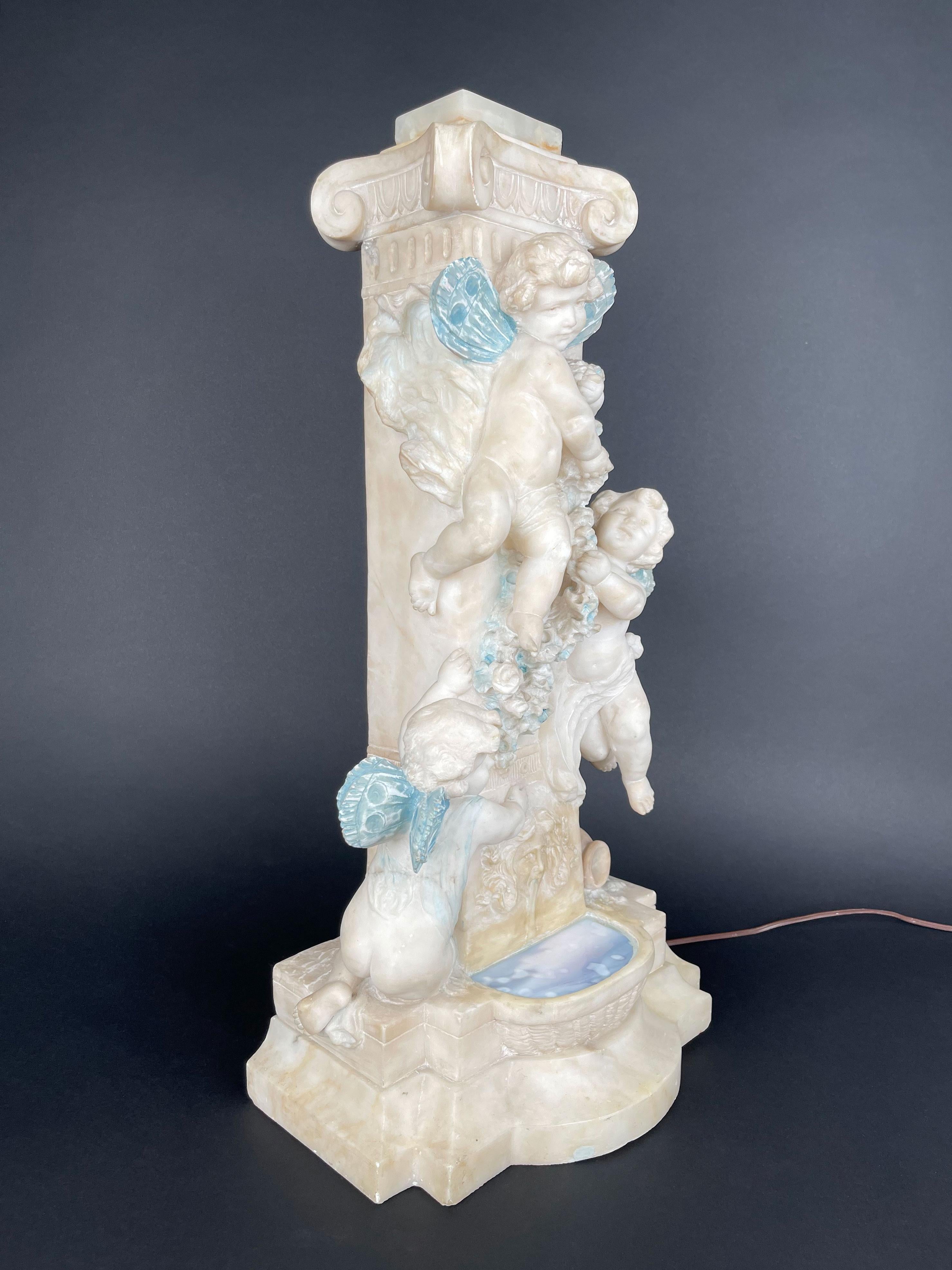 Italian An Art Nouveau Hand Carved Marble Alabaster Figural Lamp, Italy, Circa 1910 For Sale