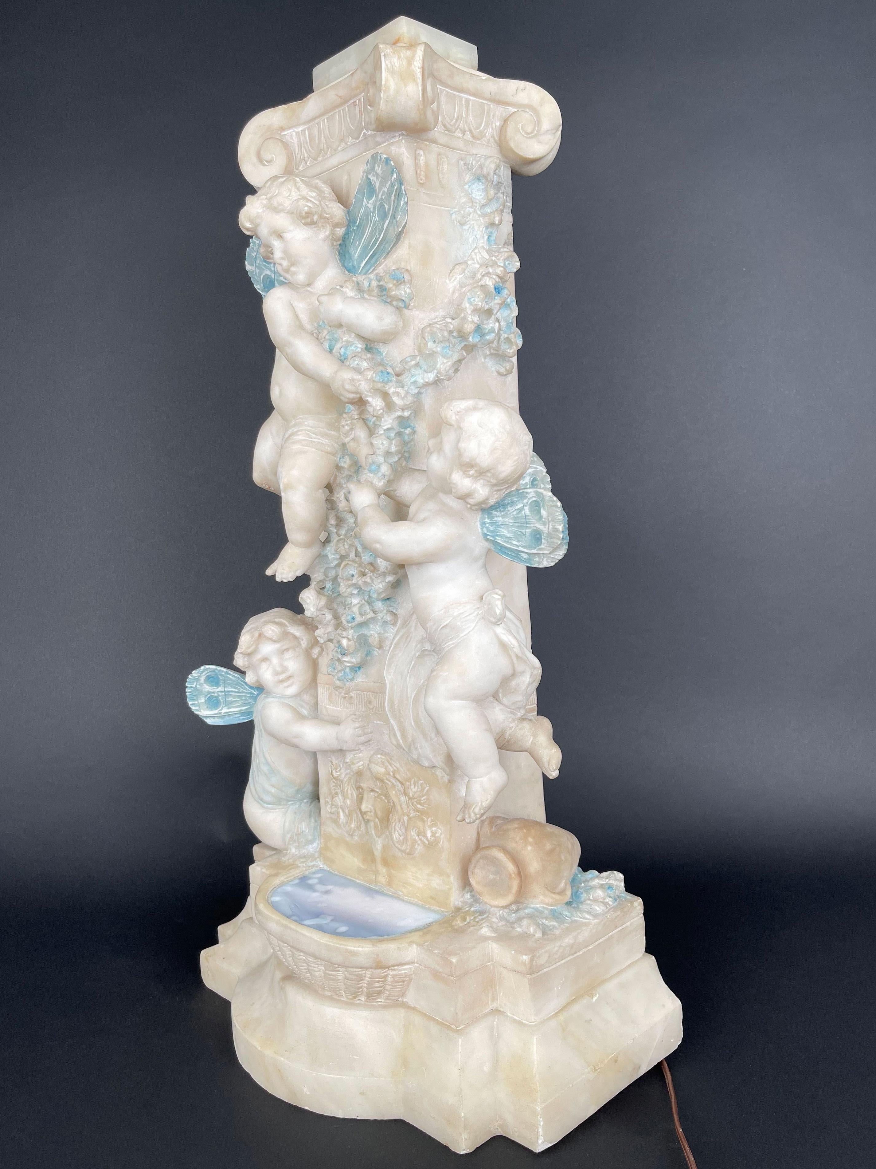Hand-Carved An Art Nouveau Hand Carved Marble Alabaster Figural Lamp, Italy, Circa 1910 For Sale
