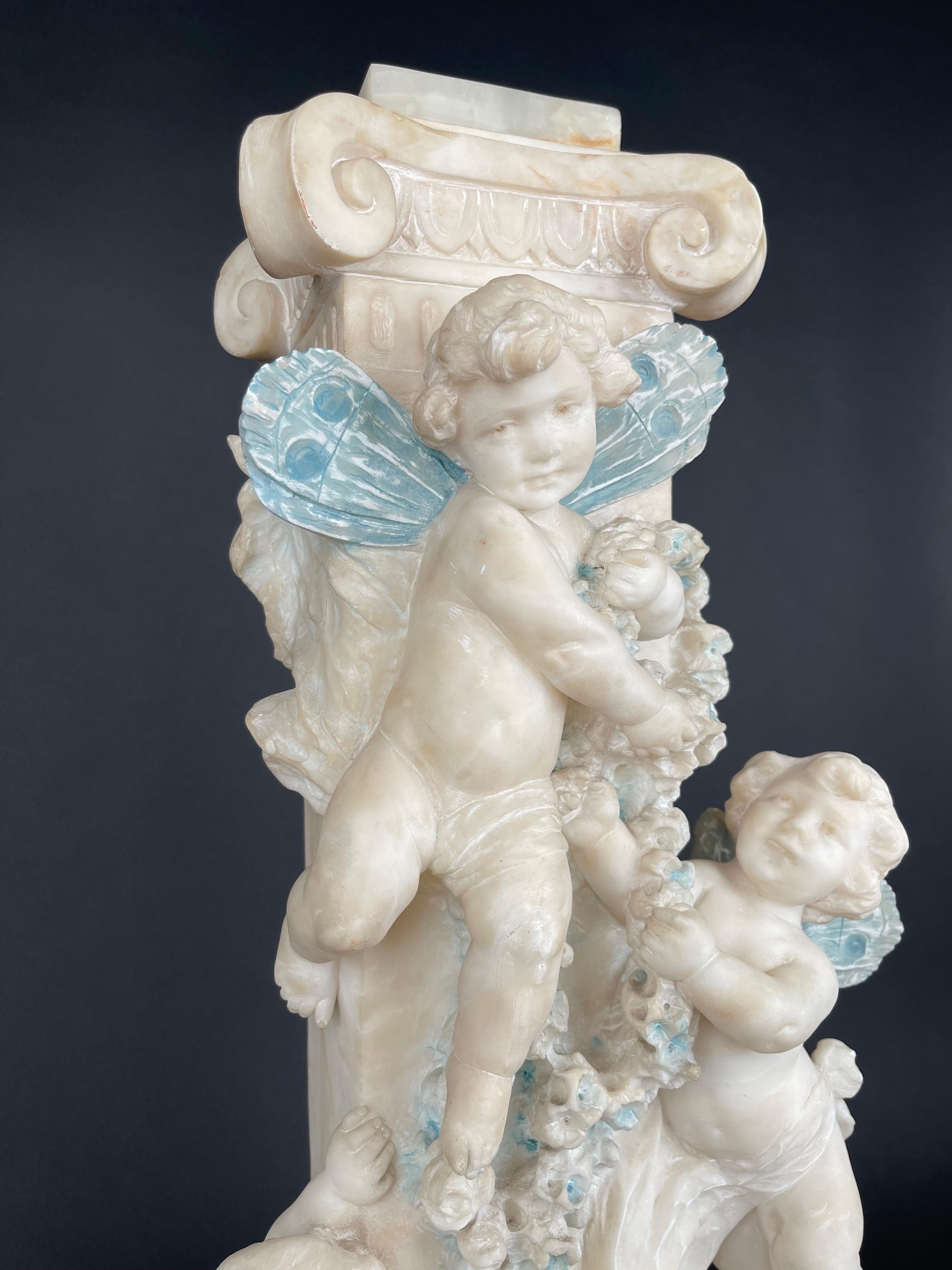 An Art Nouveau Hand Carved Marble Alabaster Figural Lamp, Italy, Circa 1910 For Sale 2