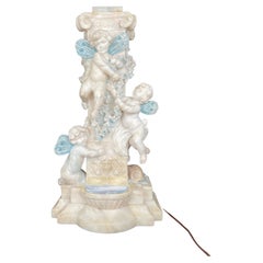 Figurale Jugendstillampe aus handgeschnitztem Marmor-Alabaster, Italien, um 1910