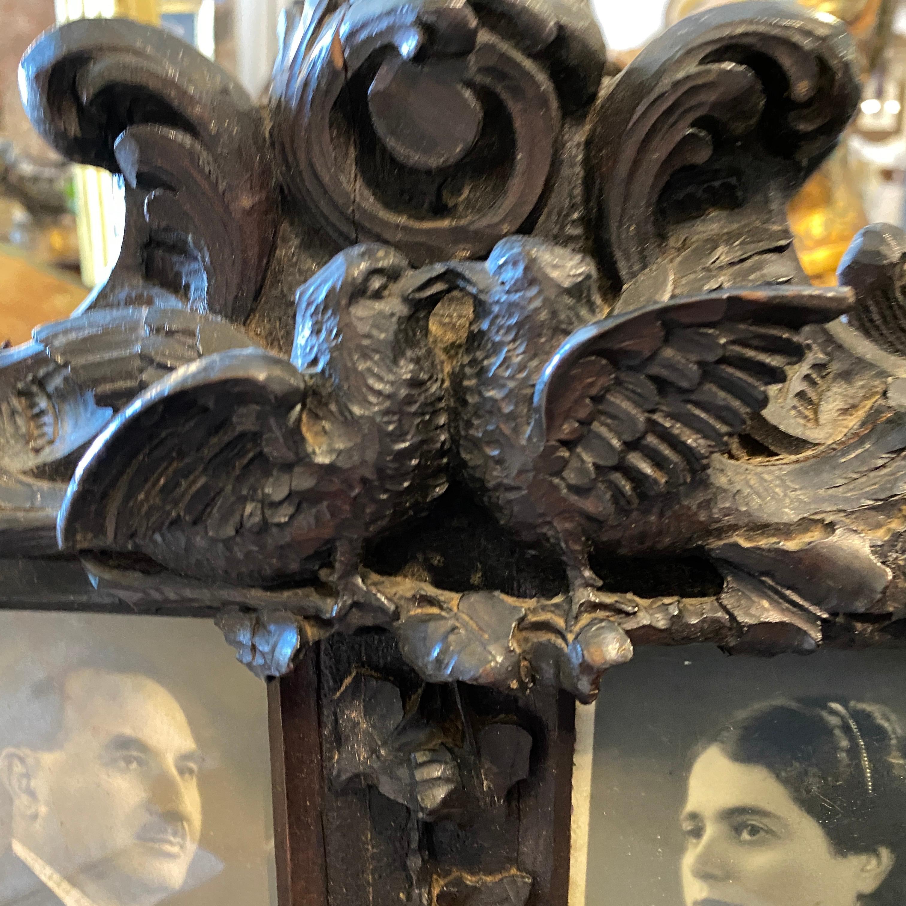 Art Nouveau Hand-Carved Wood Sicilian Picture Frame, c. 1900 In Good Condition In Aci Castello, IT