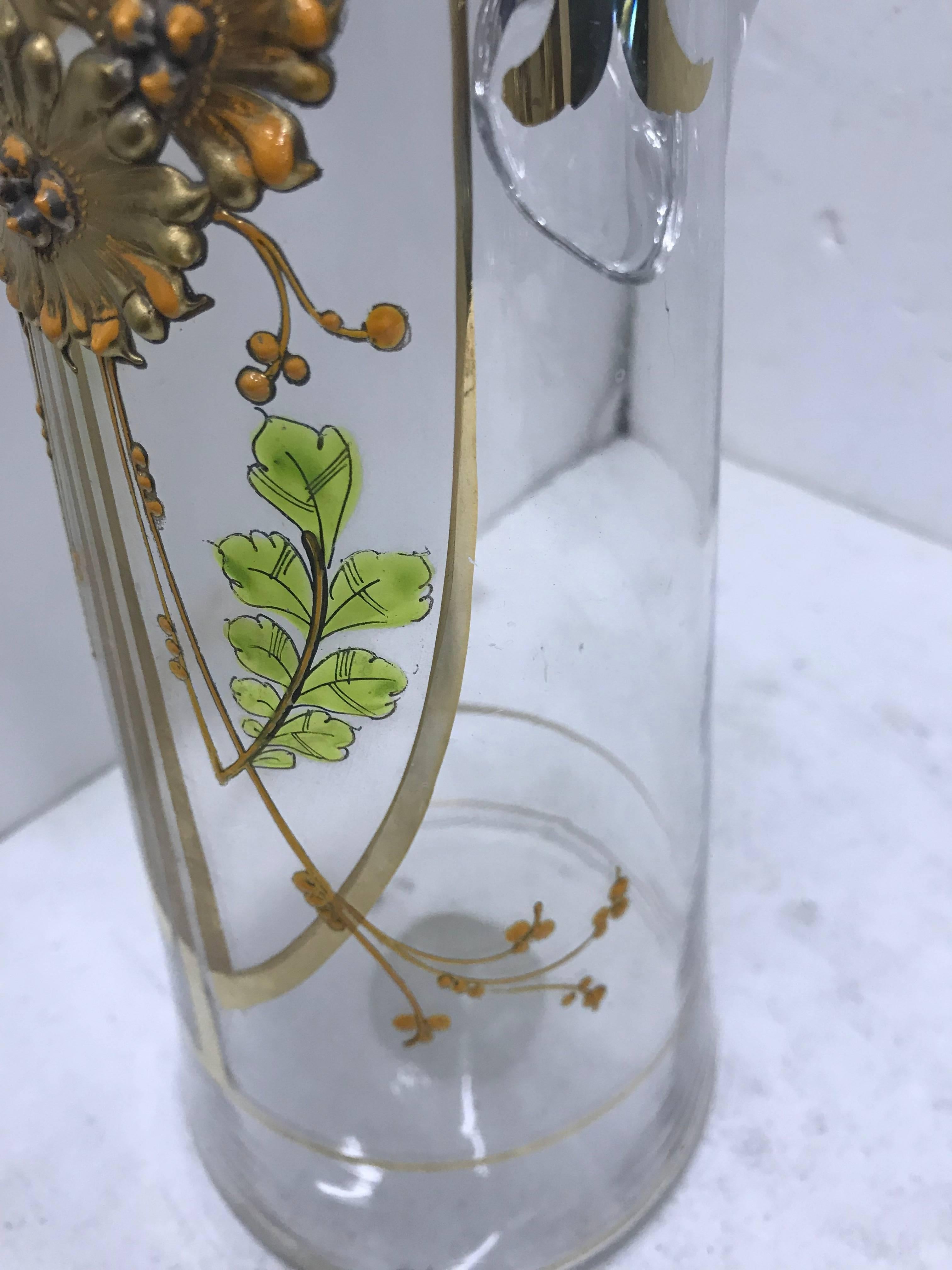 Art Nouveau Hand Painted Glass Italian Jug, circa 1900 1