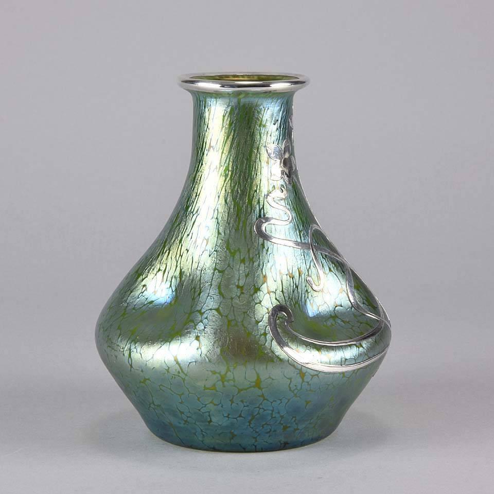Austrian Art Nouveau Iridescent Glass 'Silvered Papillon Vase' by Johann Loetz