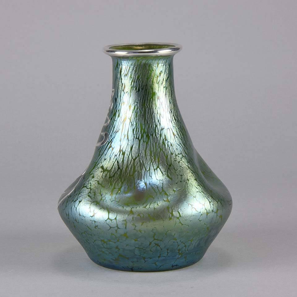 Art Glass Art Nouveau Iridescent Glass 'Silvered Papillon Vase' by Johann Loetz