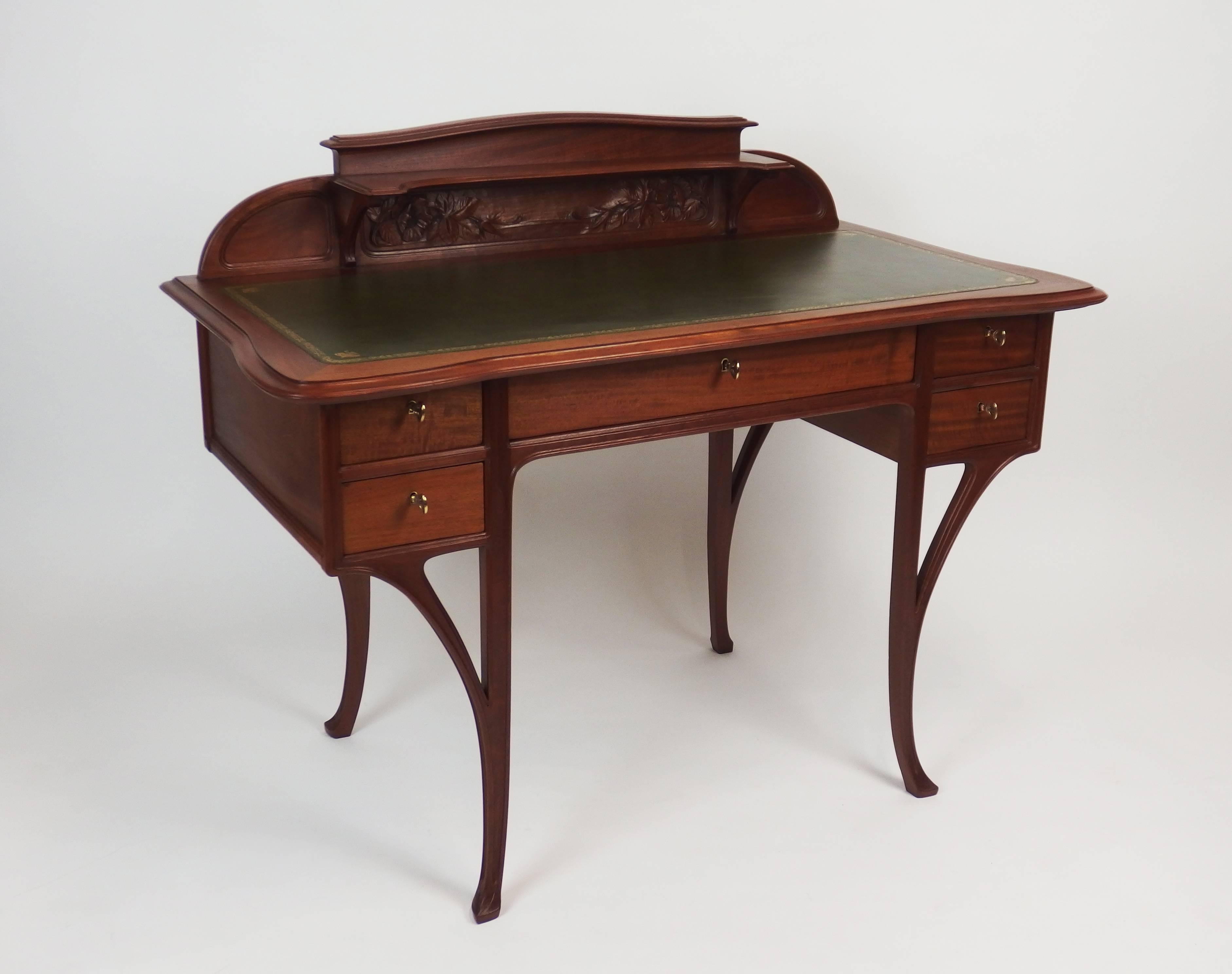 French Art Nouveau Mahogany Desk by Edouard Diot