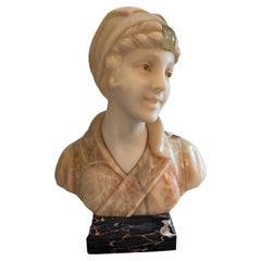 Antique An Art Nouveau Marble Bust of a Young Girl