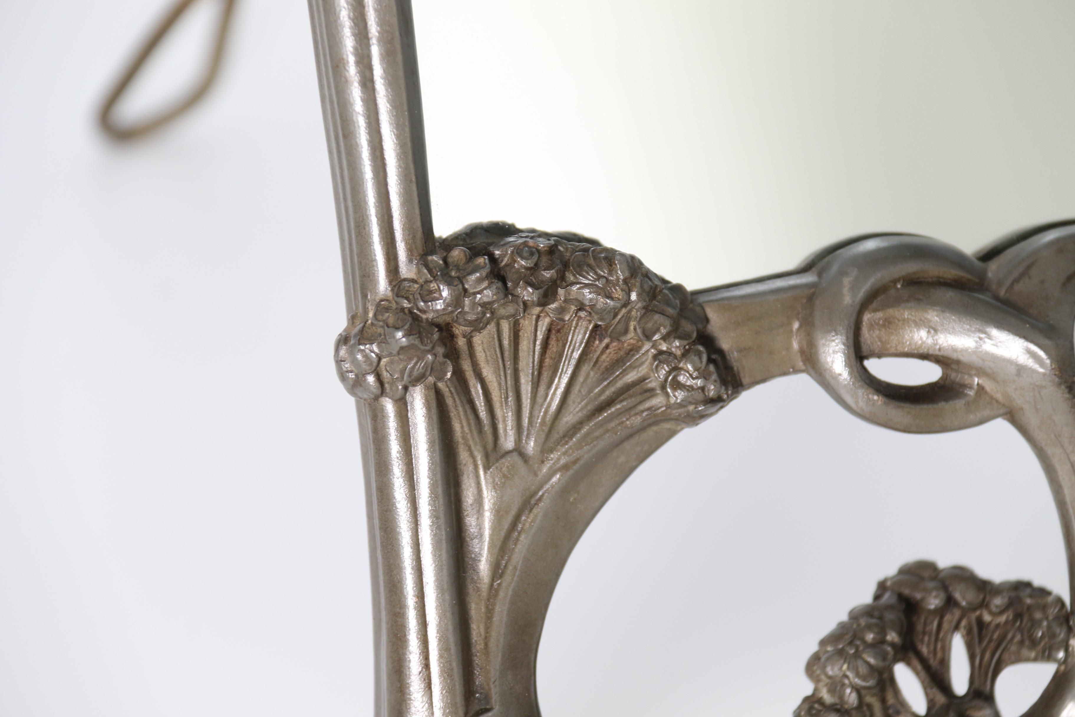 Pewter An Art Nouveau mirror by the French 19th century sculptor Louis Auguste Moreau. For Sale