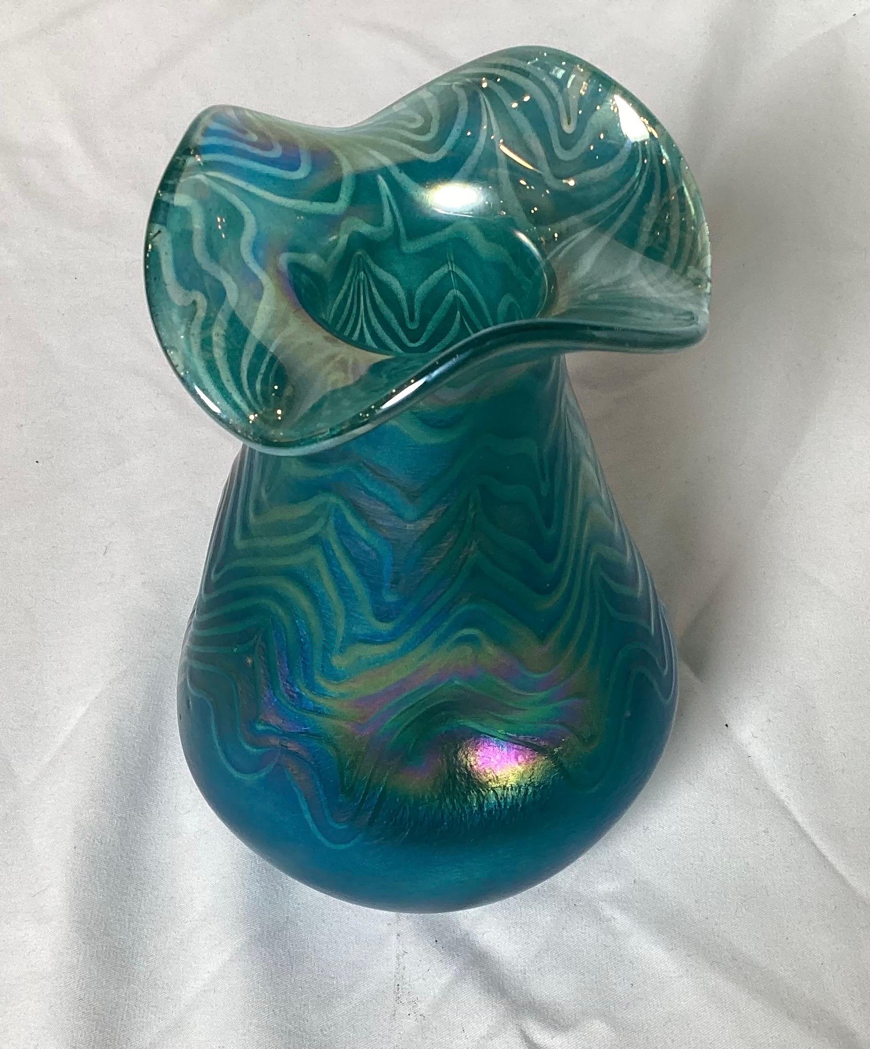 20th Century Art Nouveau Oil Slick Finish Hand Blown Vase For Sale