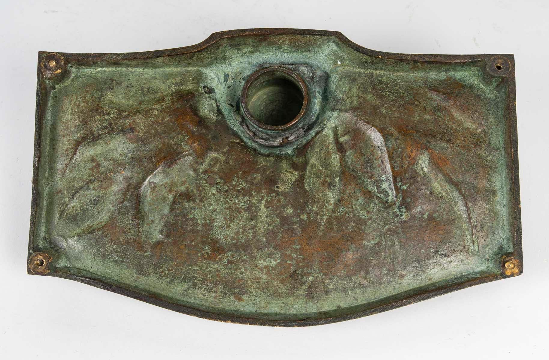 Tintero Art Nouveau de bronce patinado y dorado, circa 1900. Francés en venta