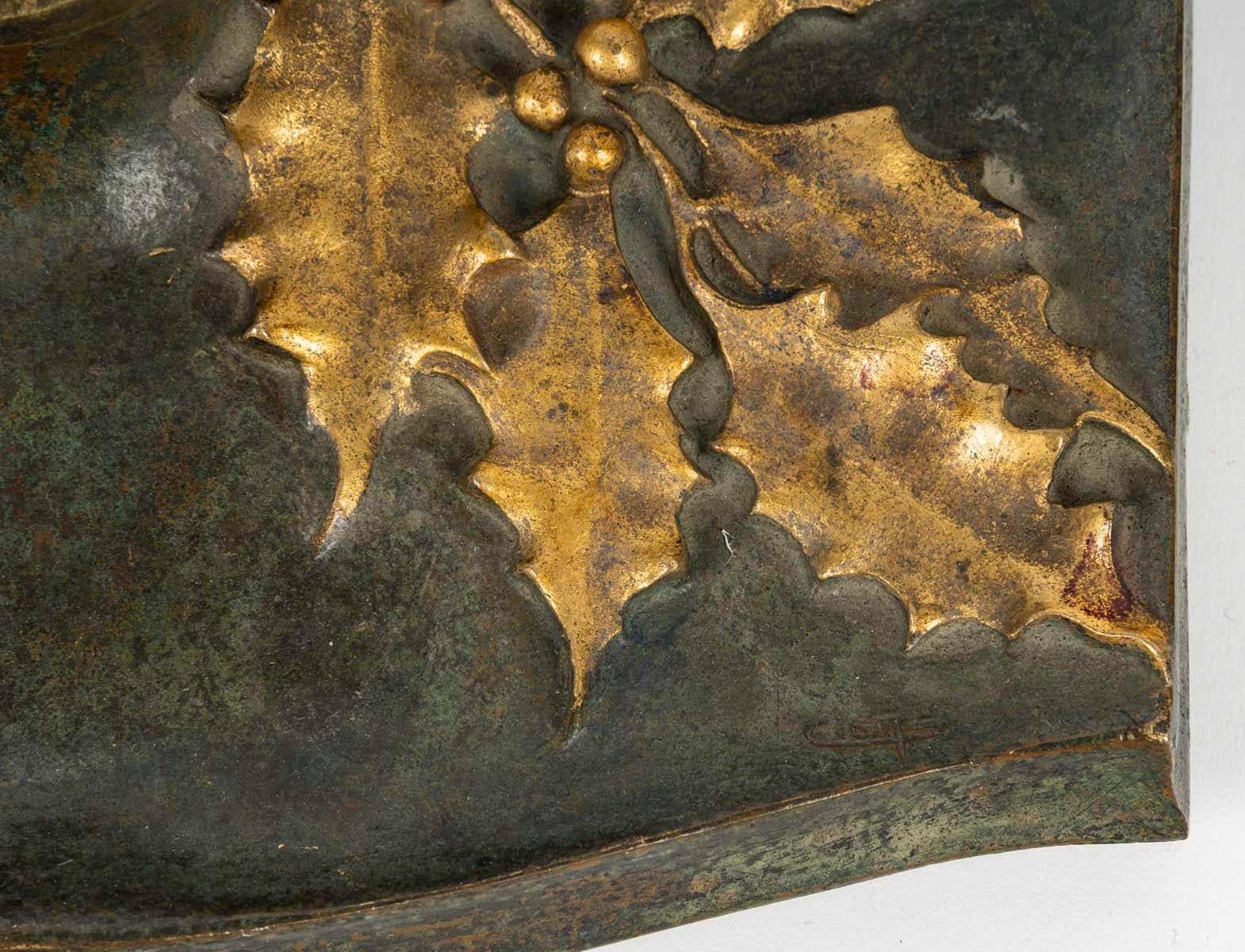 Tintero Art Nouveau de bronce patinado y dorado, circa 1900. en Bueno estado para la venta en Saint-Ouen, FR