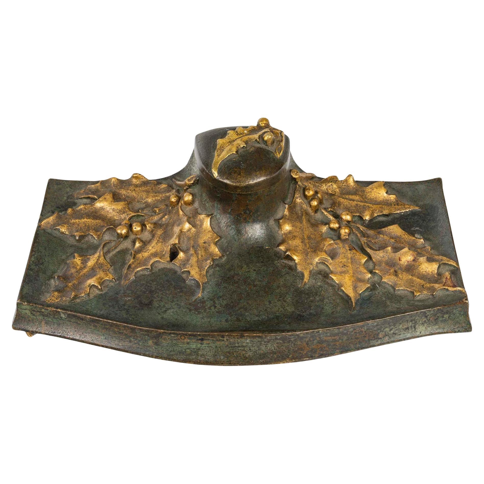 Calamaio in bronzo dorato e patinato Art Nouveau, circa 1900.