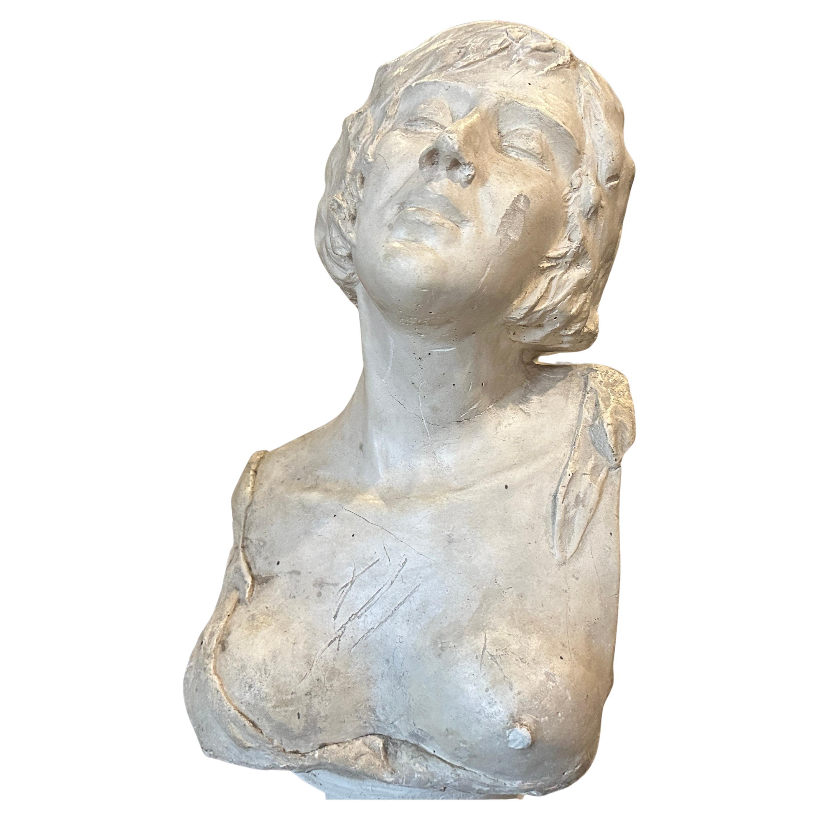 An Art Nouveau Plaster Italian Sculpture of a Woman For Sale