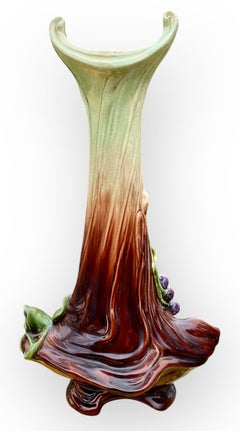 An Art Nouveau Plums Design Majolica Amphora Vase
