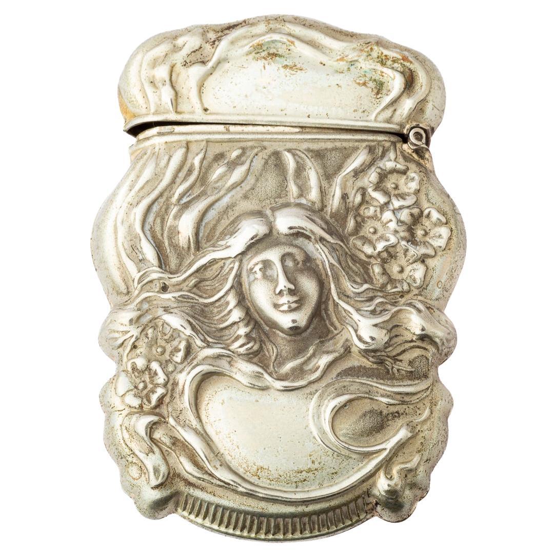 Caja fuerte de fósforos Art Nouveau de plata purísima c.1900