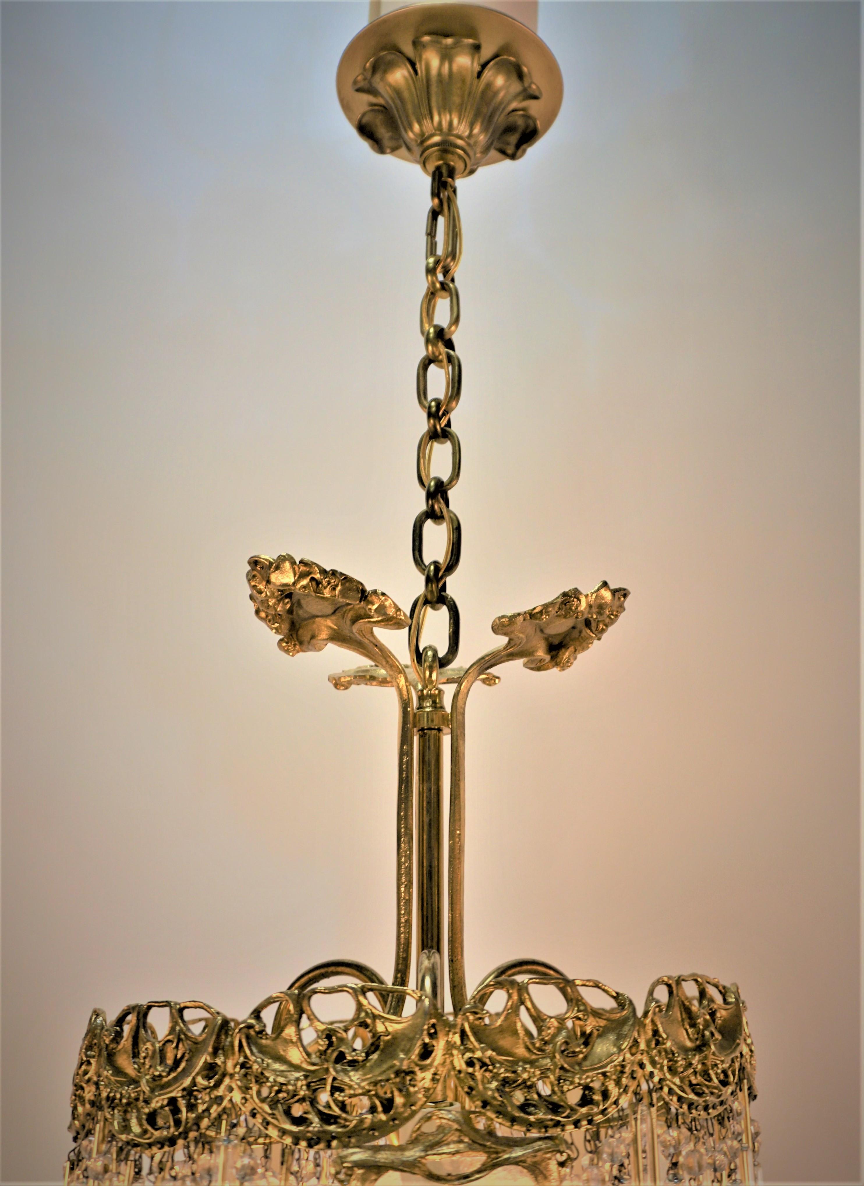 Art Nouveau Rod Chandelier After Hector Guimard 'French, 1867–1942' In Good Condition In Fairfax, VA