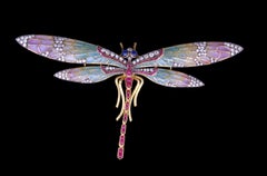 Art Nouveau, Sapphire, Diamond and Plique-a-Jour Enamel Dragonfly Brooch