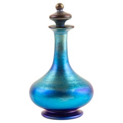 Art Nouveau Tiffany Favrile Iridescent Blue Genie Perfume Art Glass Bottle