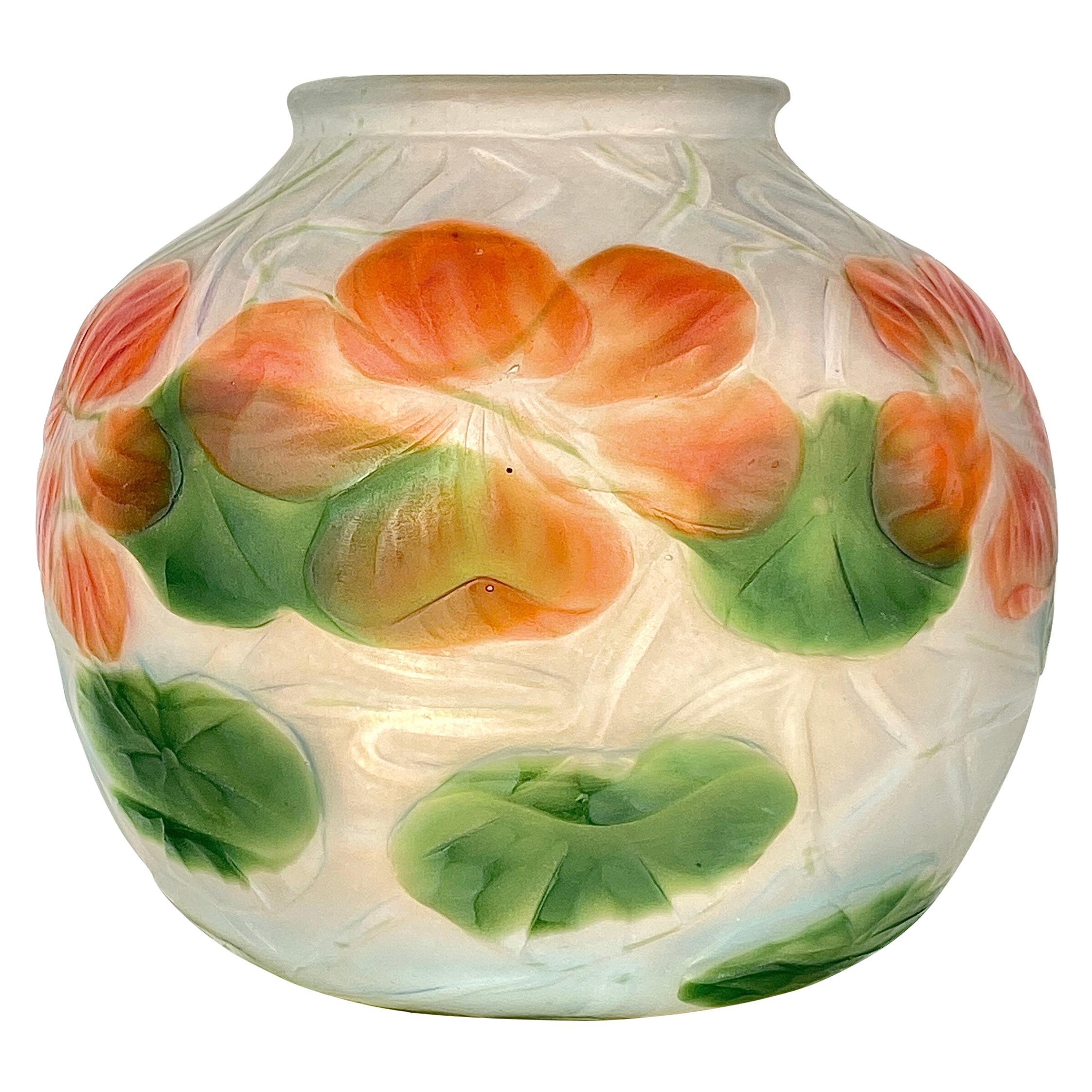 Art Nouveau Tiffany Favrile Wheel-Carved Nasturtium Vase by, Tiffany Studios