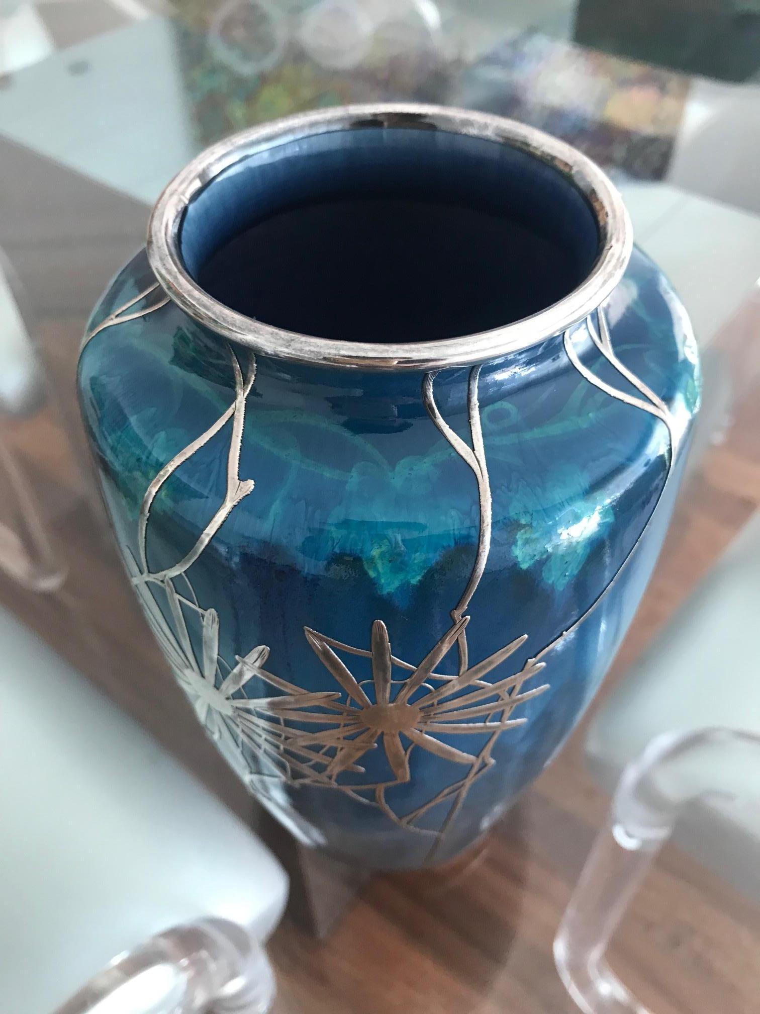 Art Nouveau Vase with Shreve & Co. Silver Overlay 1