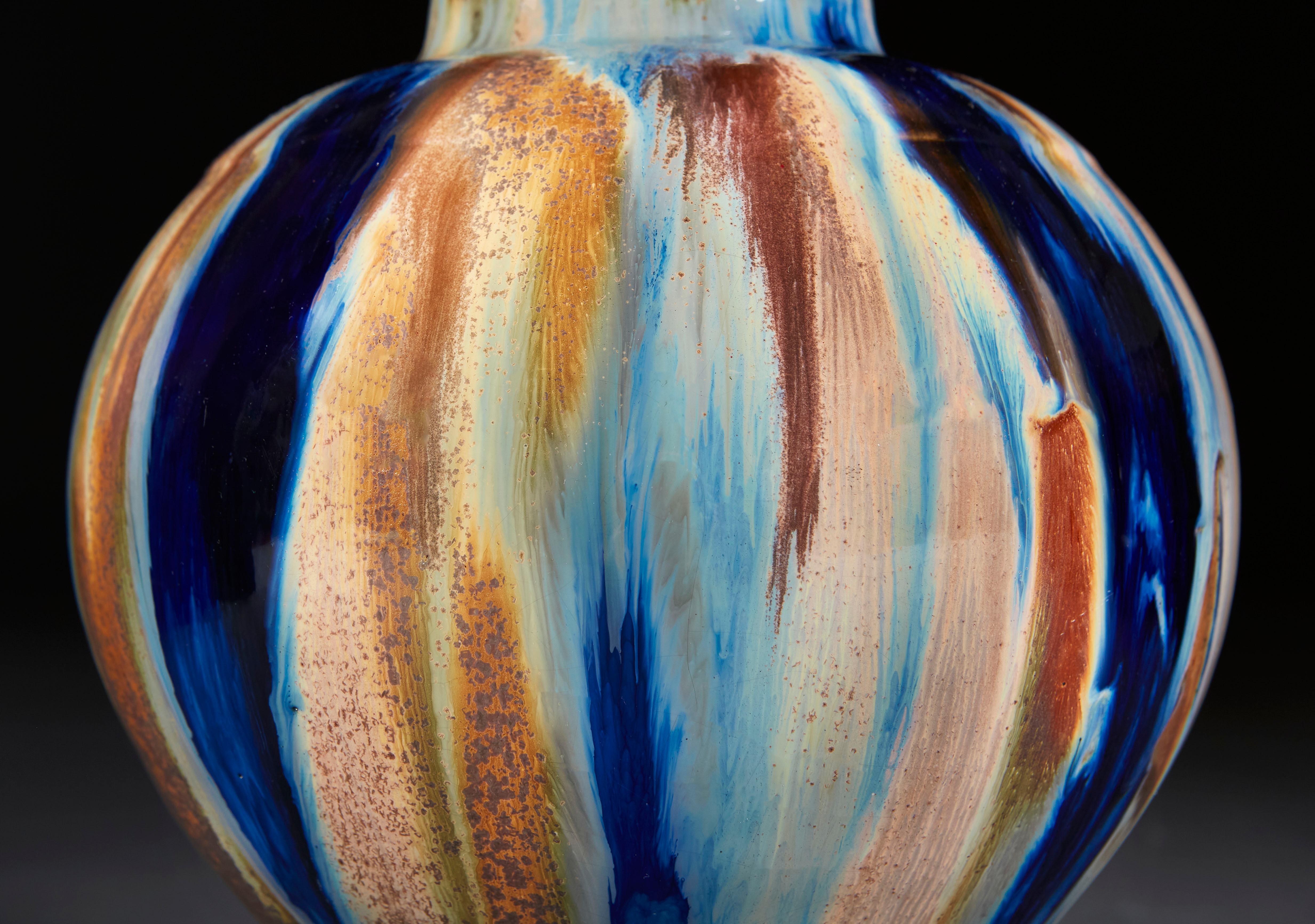 French Art Pottery Blue Drip Glaze Lamp