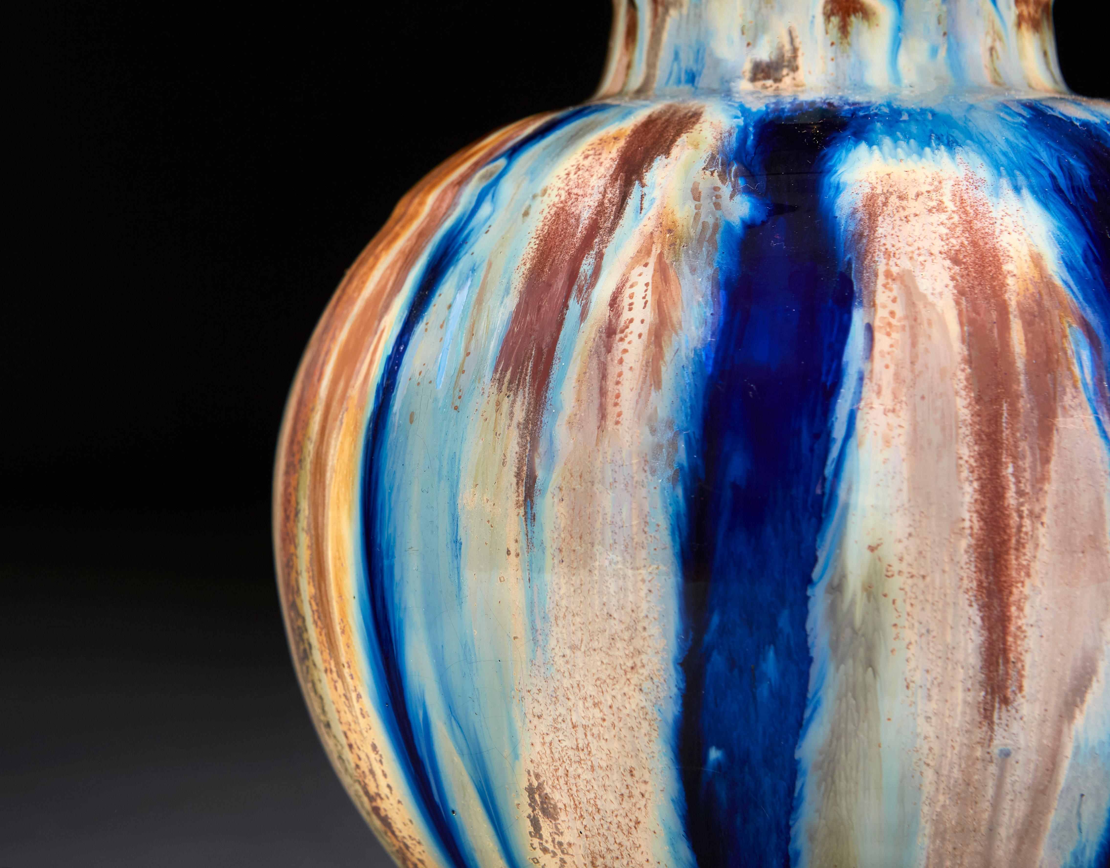 Art Pottery Blue Drip Glaze Lamp In Good Condition In London, GB