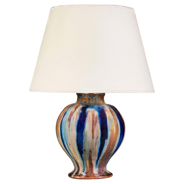 Art Pottery Blue Drip Glaze Lamp at 1stDibs