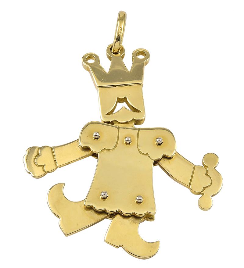 Articulated 18 Karat Gold King or Jester Pendant by Pomellato of Milan In Good Condition For Sale In London, GB