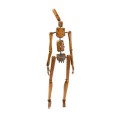 Gelenkige Schaufensterpuppe aus getöntem Buchenholz, Nussbaum und Kork