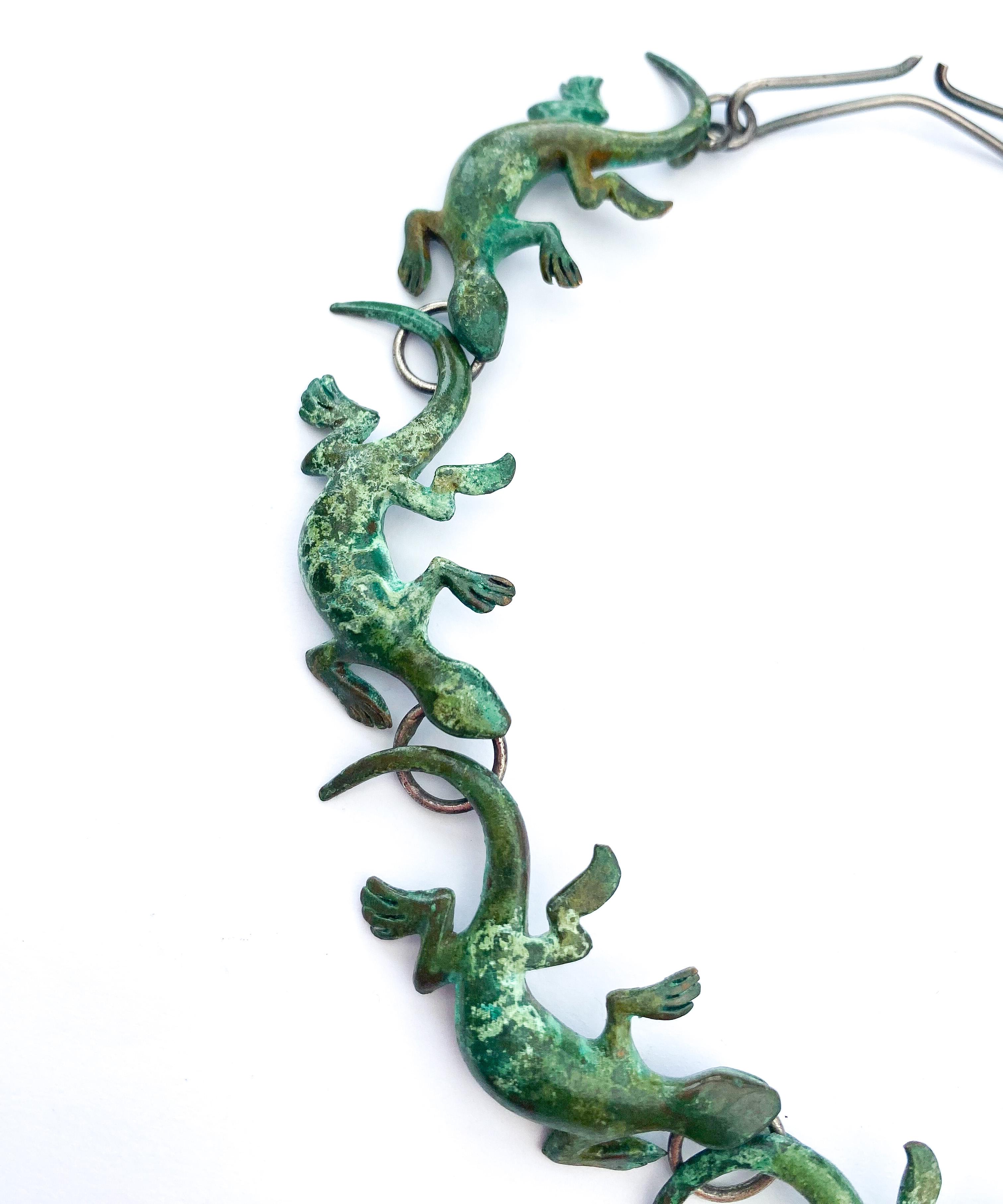 An artisan/hand made patinated bronze 'salamander' necklace, 1970s. For Sale 2