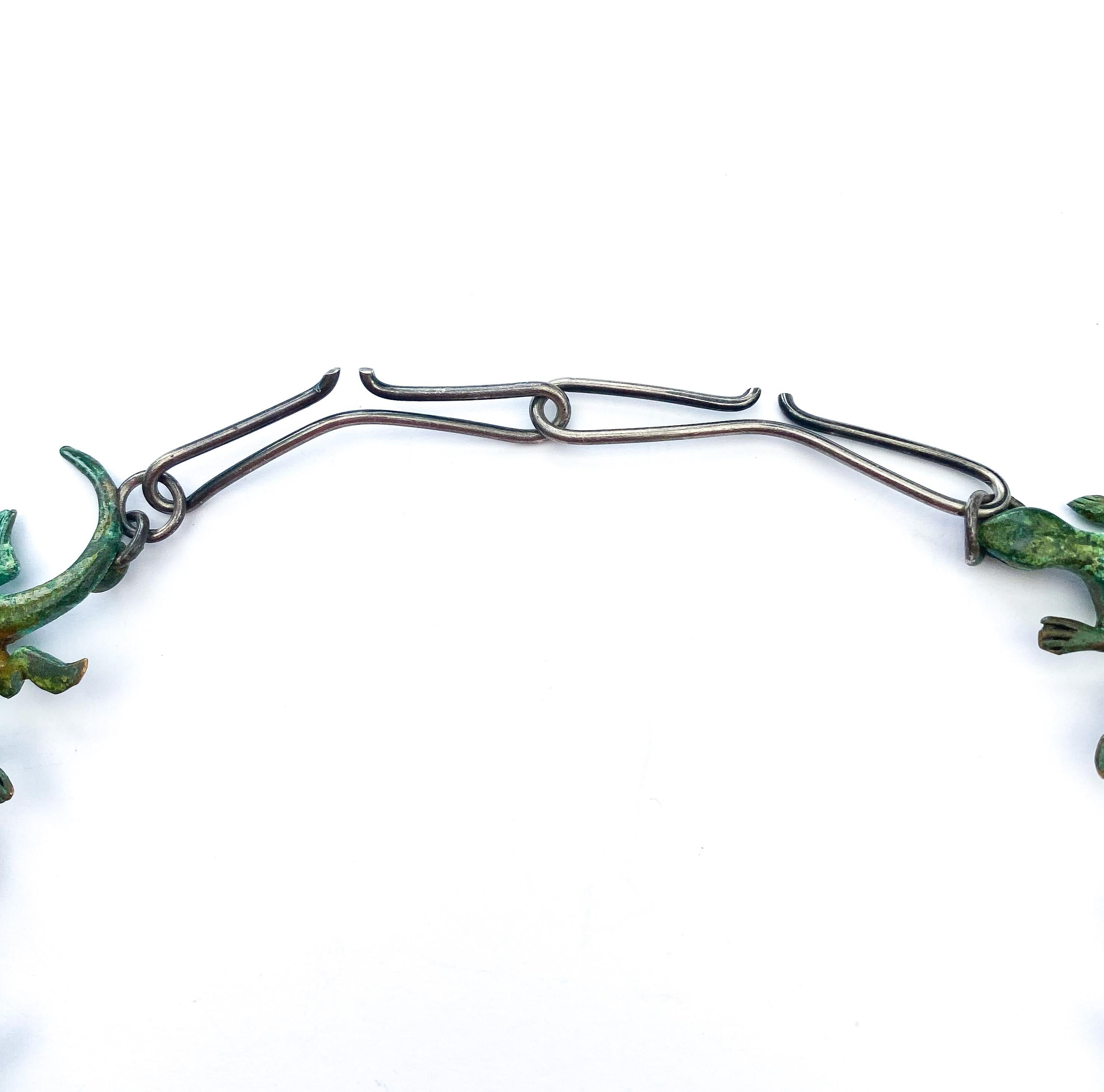 An artisan/hand made patinated bronze 'salamander' necklace, 1970s. For Sale 5