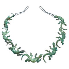 Vintage An artisan/hand made patinated bronze 'salamander' necklace, 1970s.