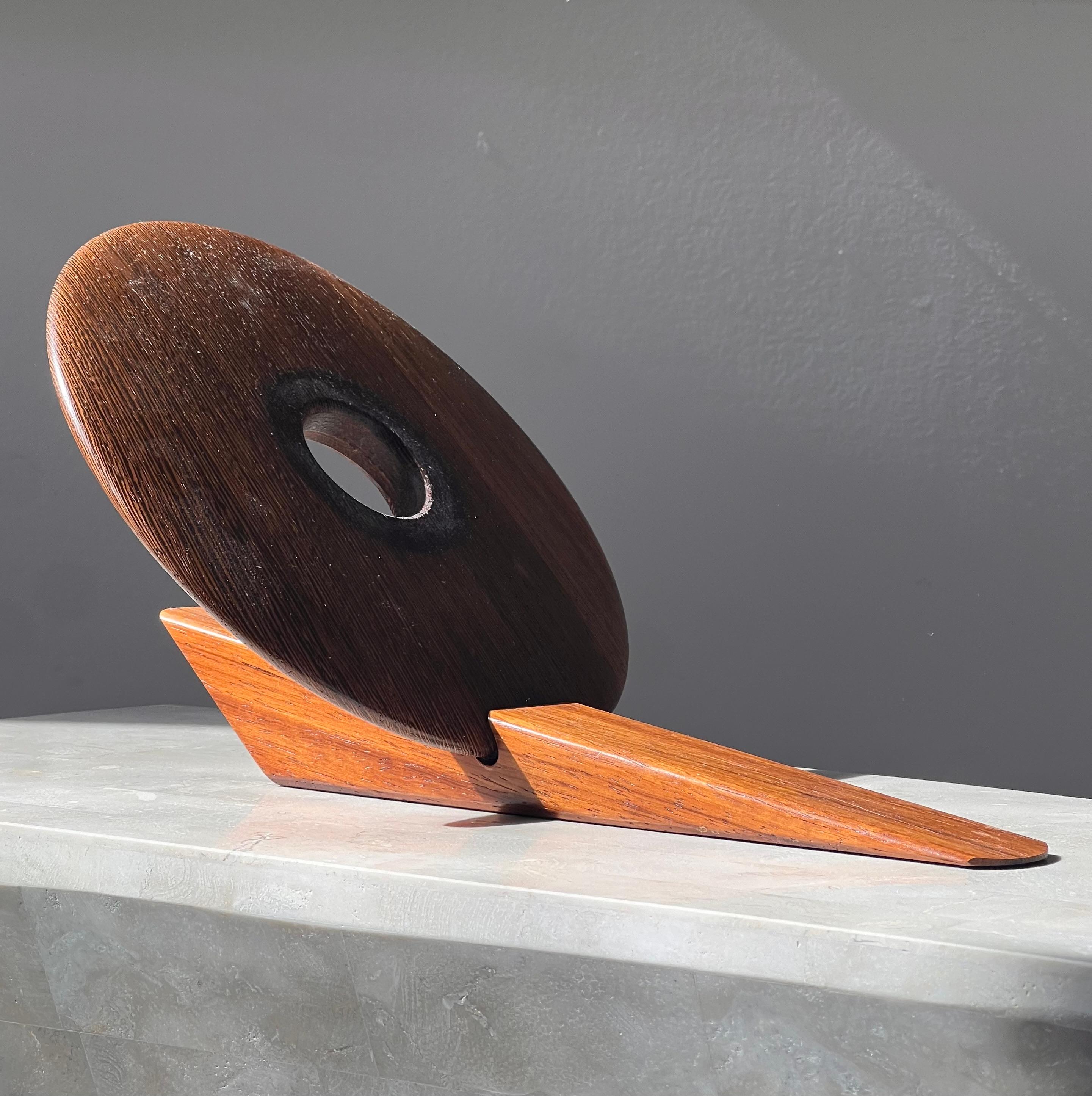 An artist-made Danish mid century teak wine holder, signed, mid 20th century In Good Condition In View Park, CA