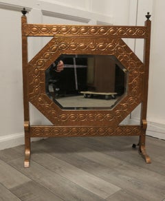 Arts and Crafts Beaten Copper Mirror Fire Screen