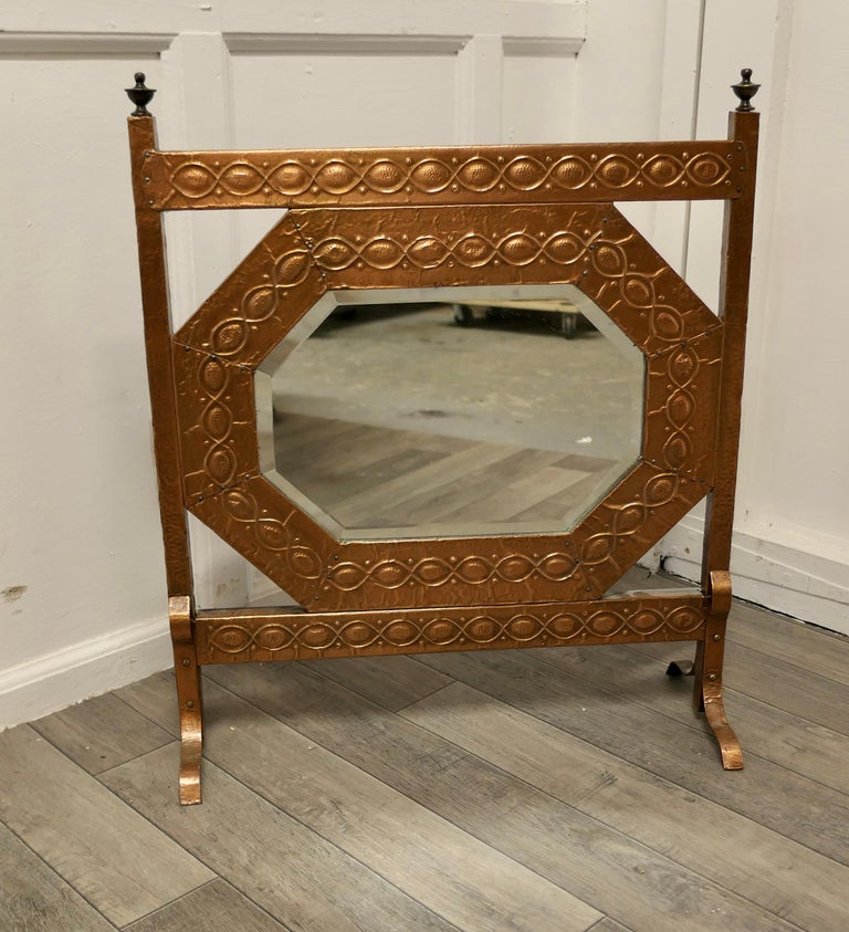 Arts and Crafts Beaten Copper Mirror Fire Screen For Sale at 1stDibs