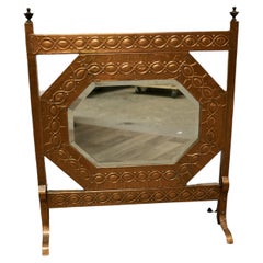 Antique Arts and Crafts Beaten Copper Mirror Fire Screen