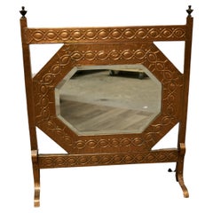 Arts and Crafts Beaten Copper Mirror Fire Screen