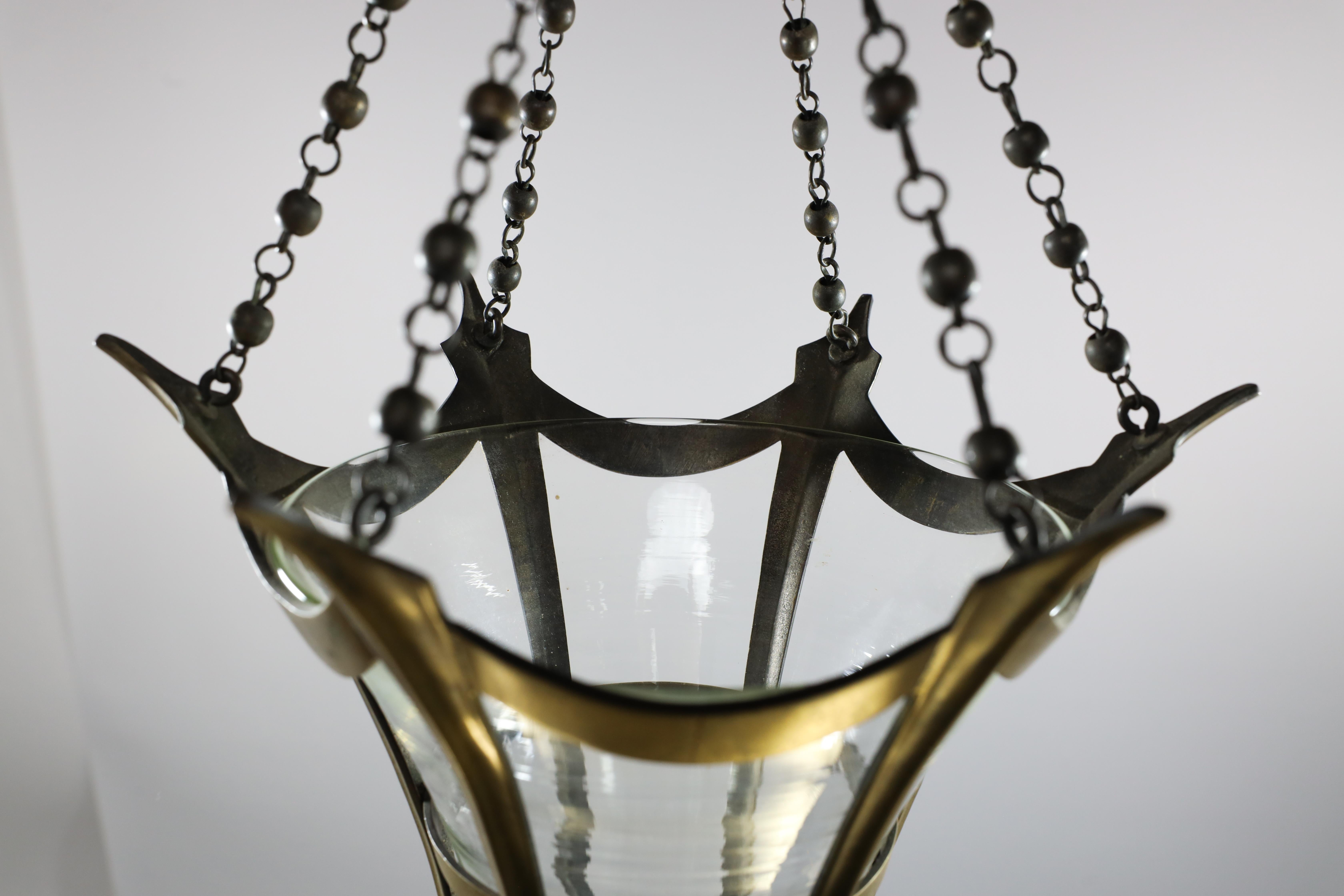 Brass An Arts and Crafts brass conical shaped lantern with its original conical shade For Sale
