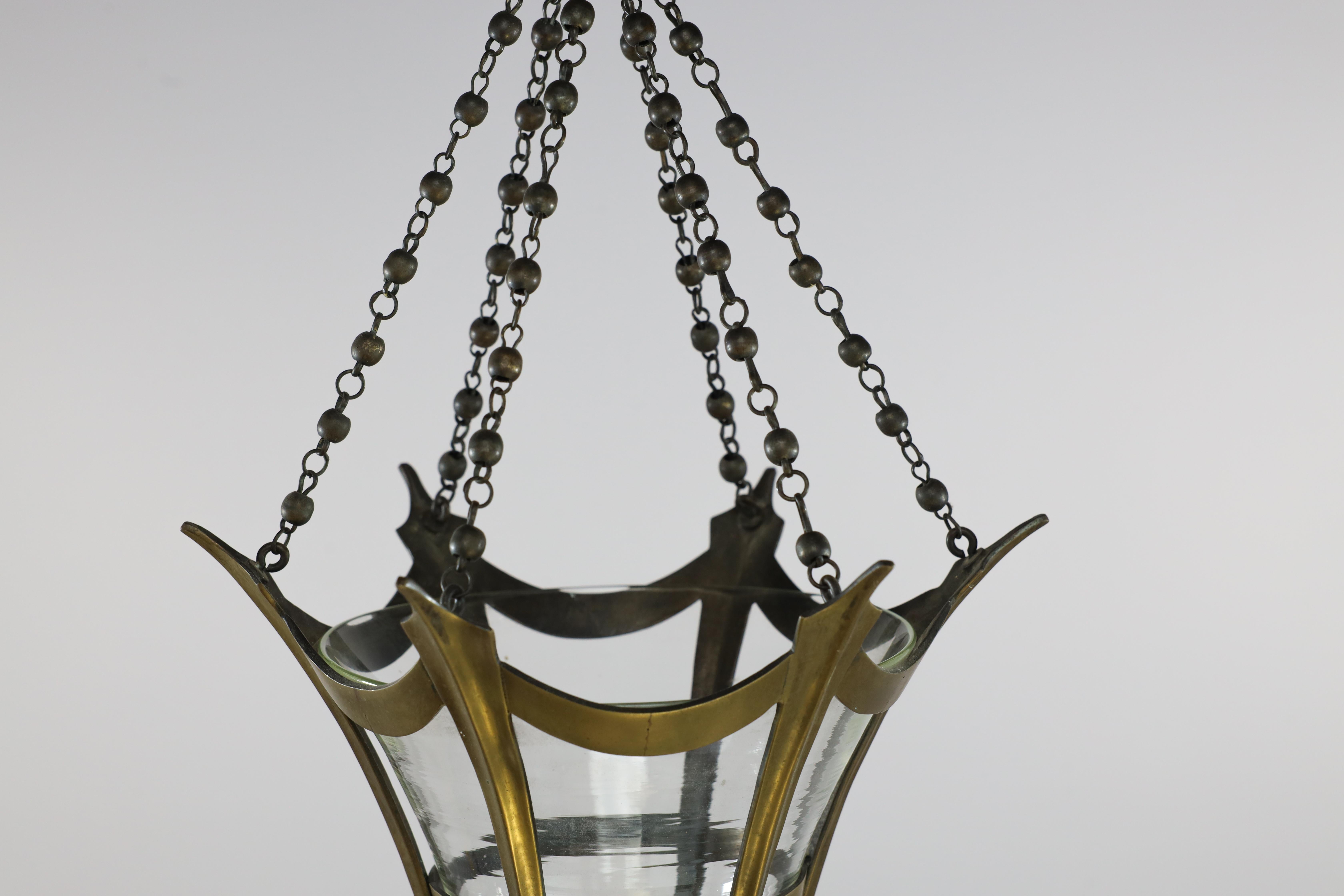 An Arts and Crafts brass conical shaped lantern with its original conical shade For Sale 1