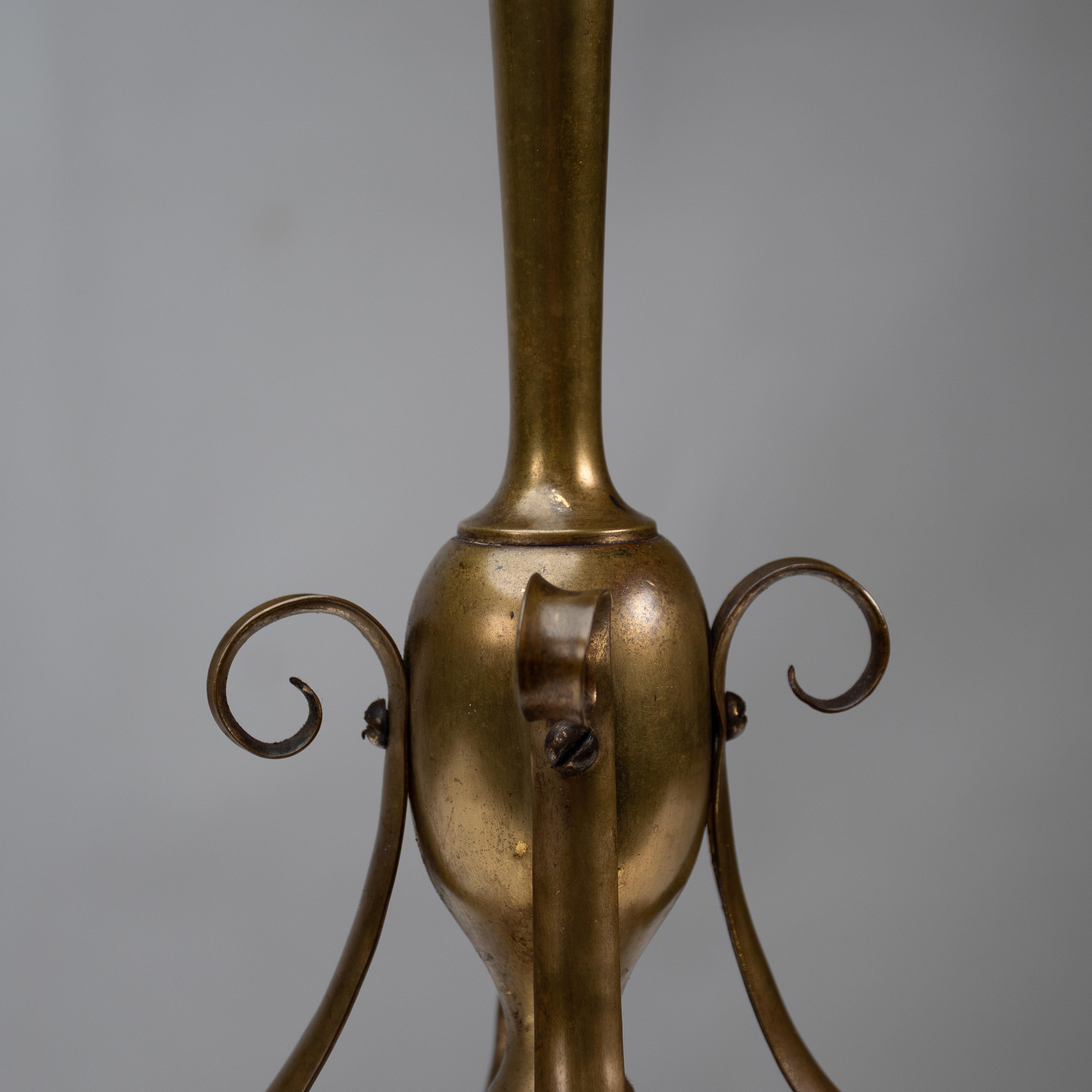 An Arts and Crafts brass table lamp in the style of C F A Voysey For Sale 5