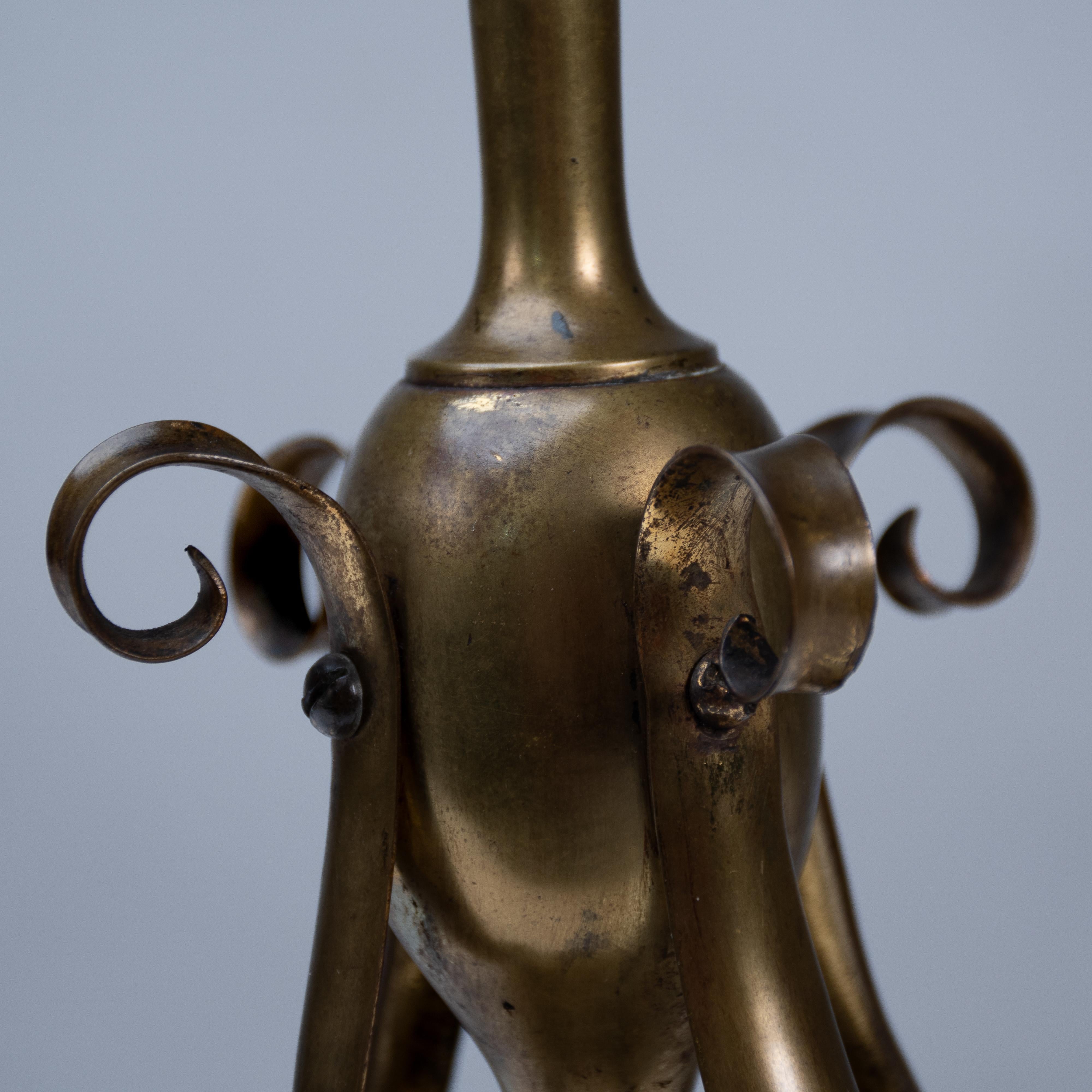 An Arts and Crafts brass table lamp in the style of C F A Voysey For Sale 7