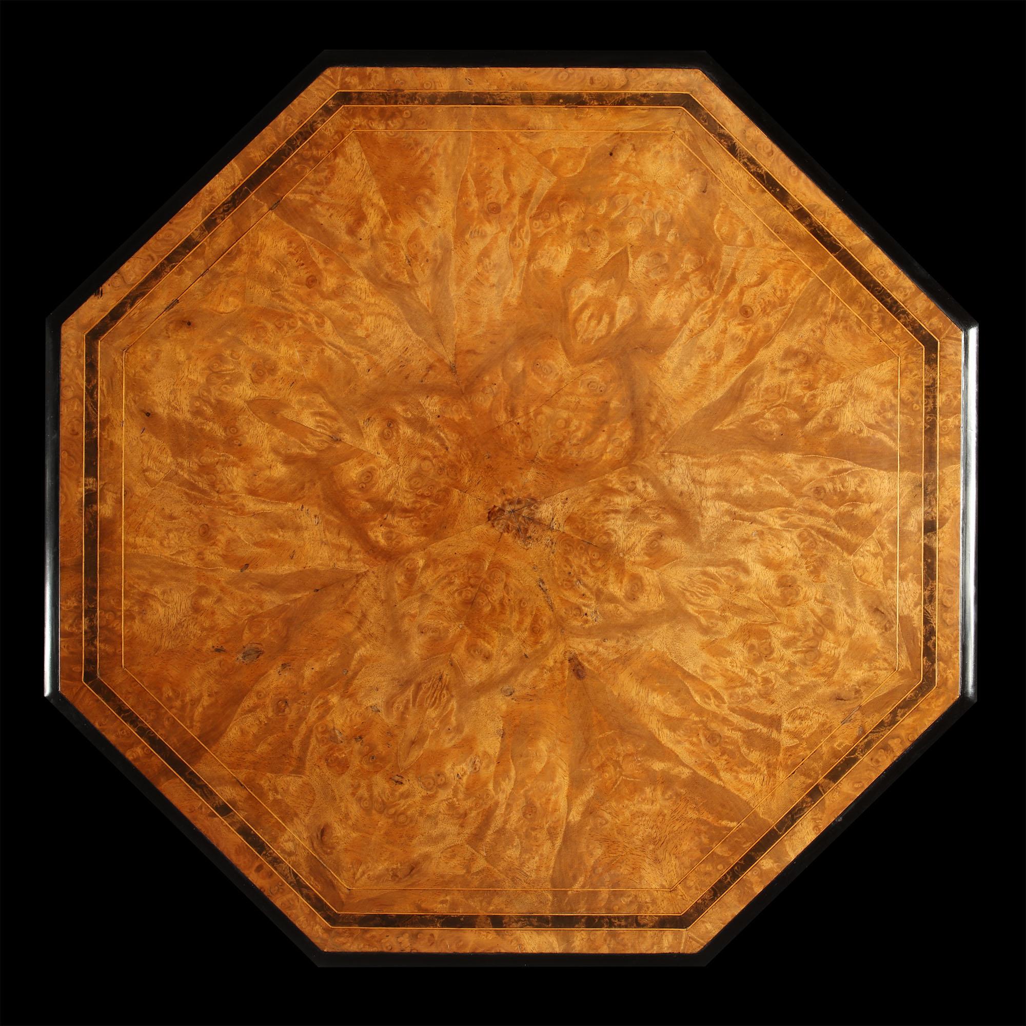 Arts & Crafts Burr Walnut Wood Octagonal Table Stamped Rough & Sons 2